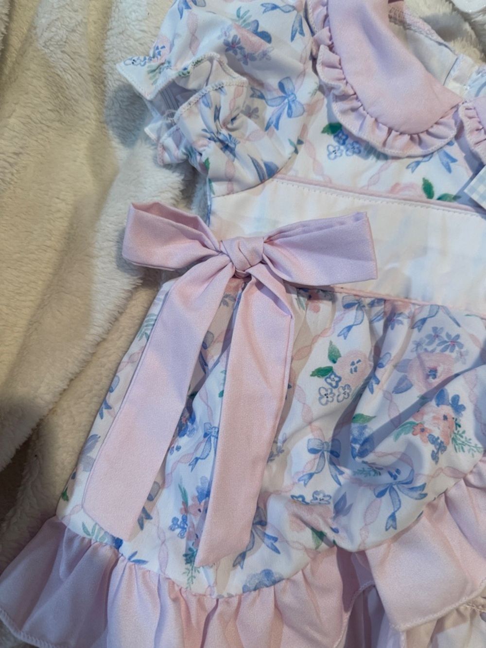 Pink Floral Ruffle Baby Dress with Matching Bloomers - Picture 3 of 6